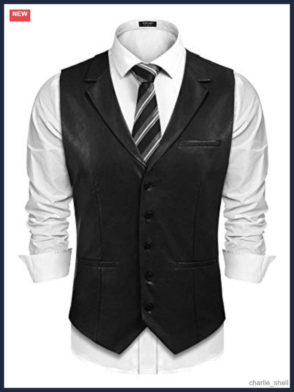 Mens Western Faux Leather Suit Vest Slim Fit Cowboy Waistcoat